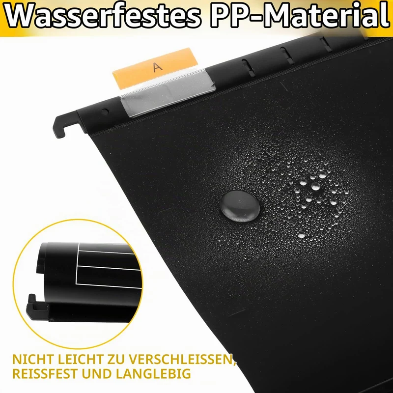 30 Stück Hängemappen A4, Schwarz, Tabs und Karteneinlagen für Akten