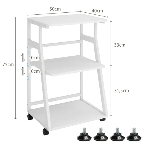 PUNCIA Druckertisch mit Rollen 3-Ebenen Druckerständer 50 x 40 cm