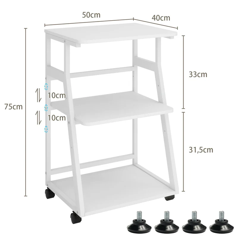 PUNCIA Druckertisch mit Rollen 3-Ebenen Druckerständer 50 x 40 cm