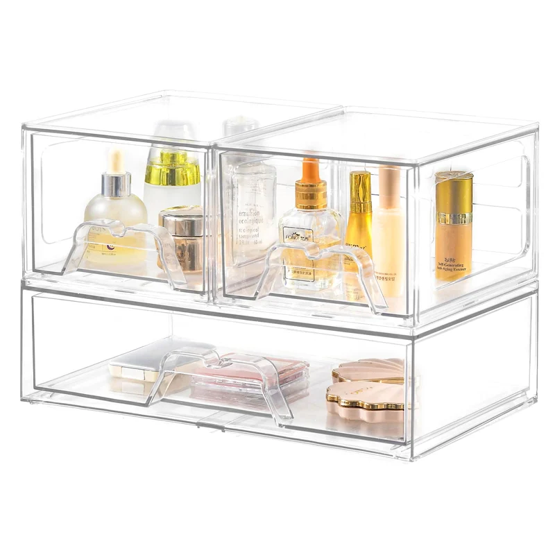 Stebopum Stapelbare Schubladenbox Kosmetik Organizer mit 3 Schubladen