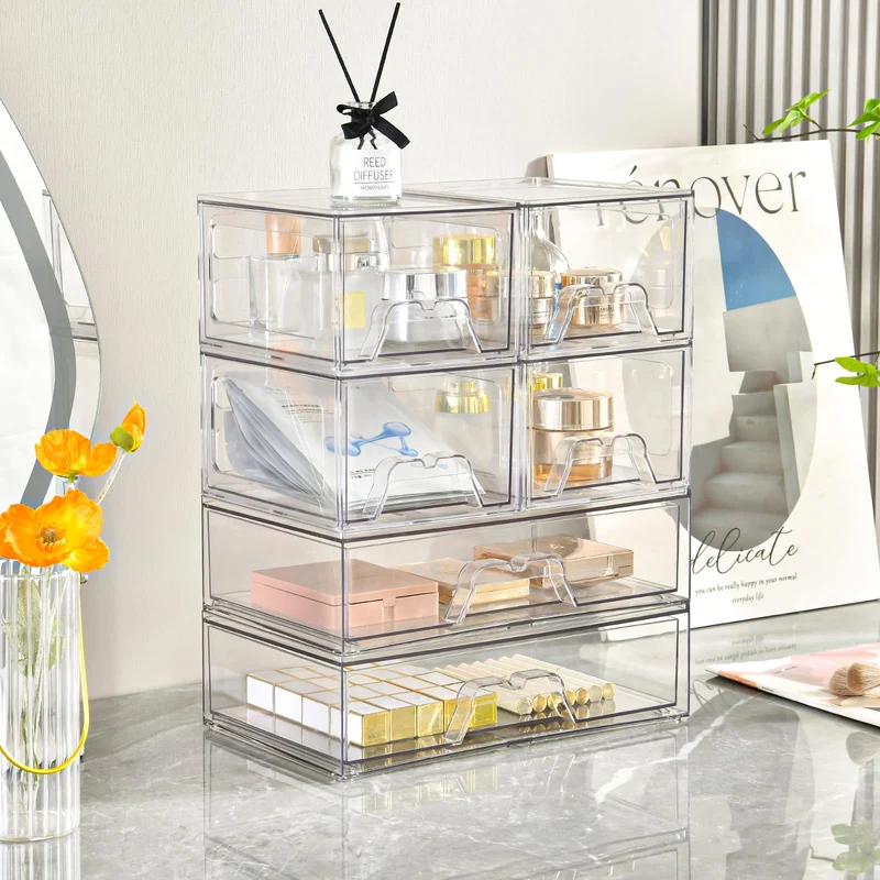 Stebopum Stapelbare Schubladenbox Kosmetik Organizer mit 3 Schubladen