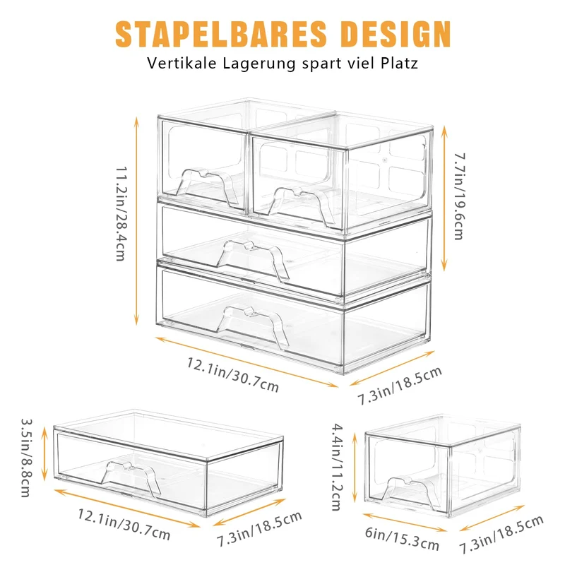 Stebopum Stapelbare Schubladenbox Kosmetik Organizer mit 3 Schubladen