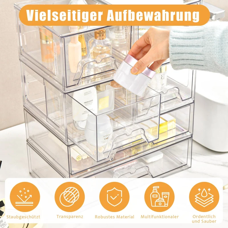 Stebopum Stapelbare Schubladenbox Kosmetik Organizer mit 3 Schubladen