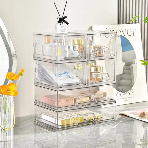 Stebopum Stapelbare Schubladenbox Kosmetik Organizer mit 3 Schubladen