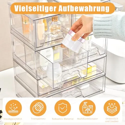 Stebopum Stapelbare Schubladenbox Kosmetik Organizer mit 3 Schubladen