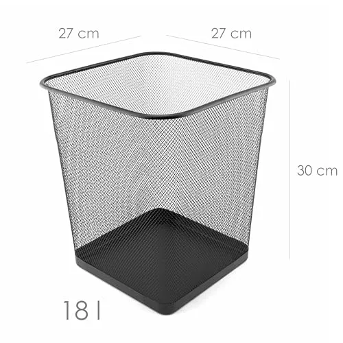 D.RECT Papierkorb Büro 18L - Abfalleimer, Papierkorb aus Drahtgeflecht Mülleimer, Papiereimer - Metall Büroeimer Mesh Eckig, Schwarz