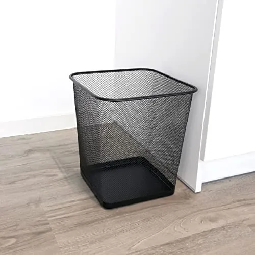 D.RECT Papierkorb Büro 18L - Abfalleimer, Papierkorb aus Drahtgeflecht Mülleimer, Papiereimer - Metall Büroeimer Mesh Eckig, Schwarz