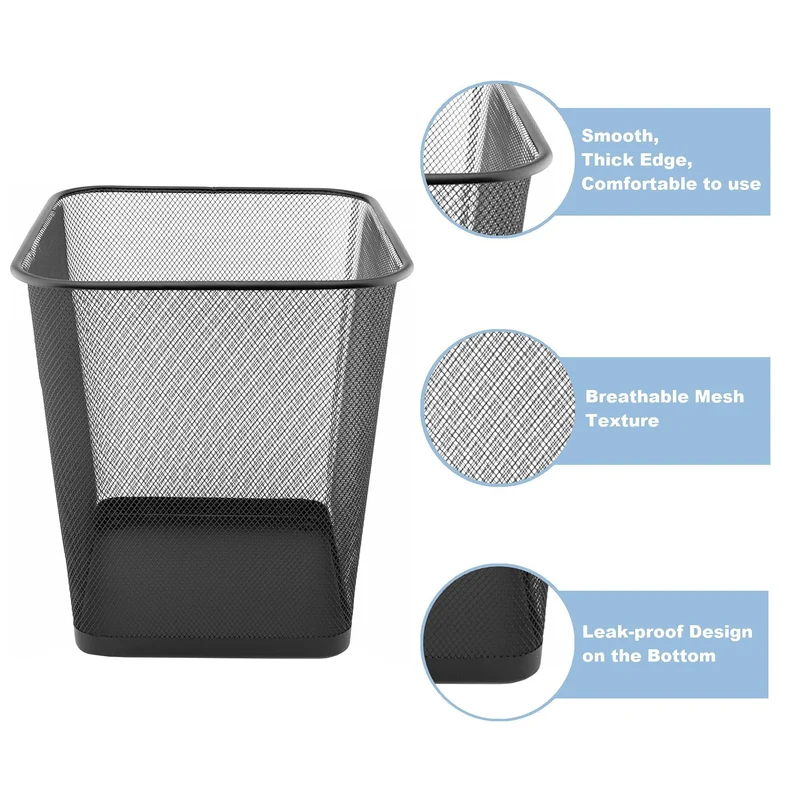 D.RECT Papierkorb Büro 18L - Abfalleimer, Papierkorb aus Drahtgeflecht Mülleimer, Papiereimer - Metall Büroeimer Mesh Eckig, Schwarz