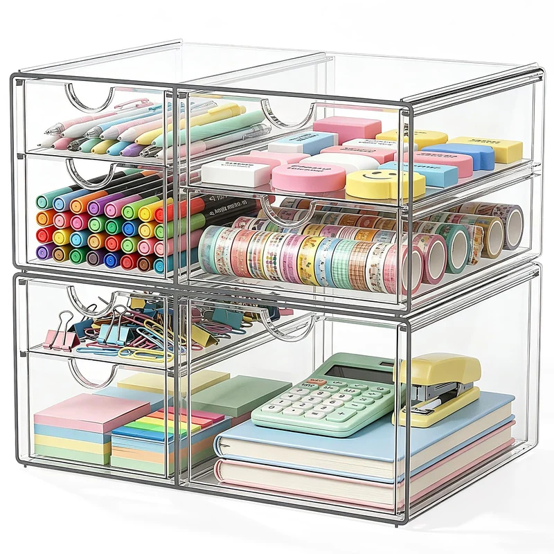 GoMaihe Acryl Schreibtisch Organizer mit 7-Schubladen 2er Set