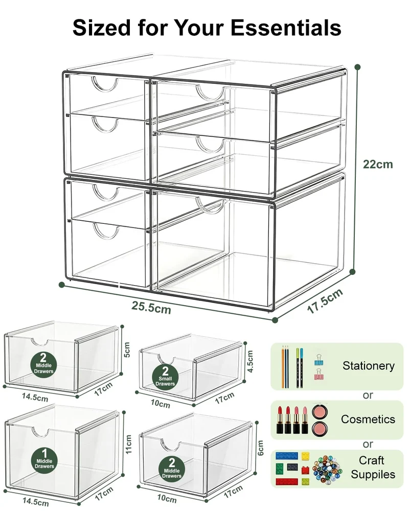 GoMaihe Acryl Schreibtisch Organizer mit 7-Schubladen 2er Set