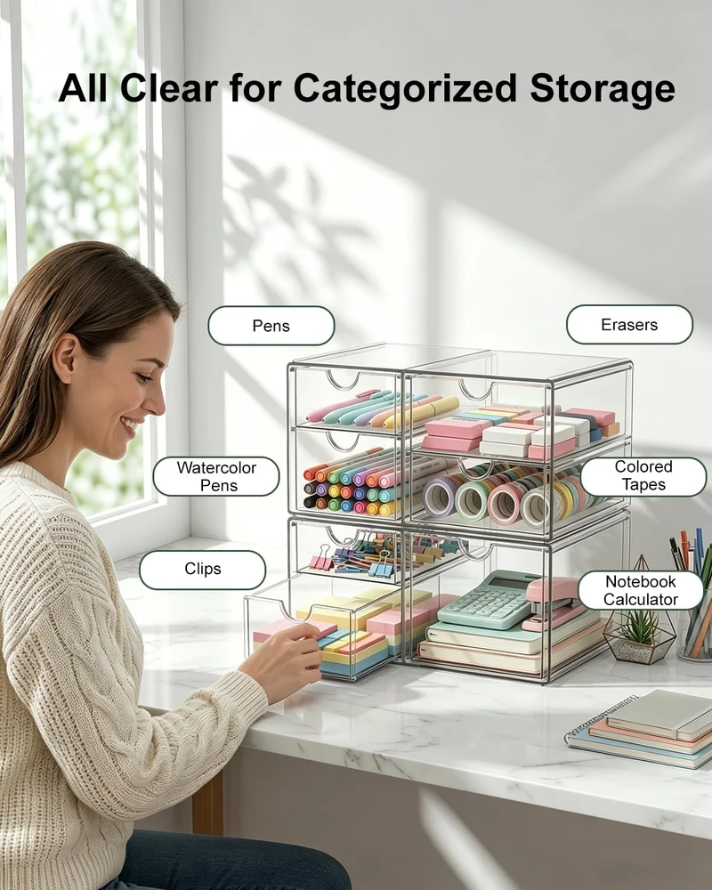 GoMaihe Acryl Schreibtisch Organizer mit 7-Schubladen 2er Set