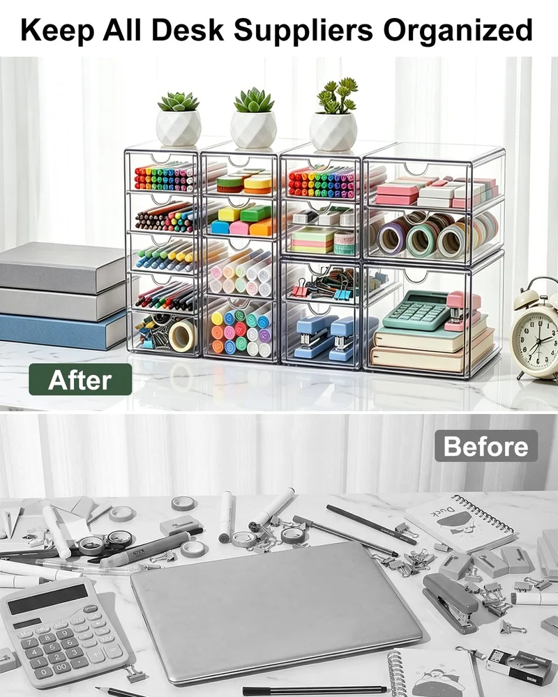 GoMaihe Acryl Schreibtisch Organizer mit 7-Schubladen 2er Set