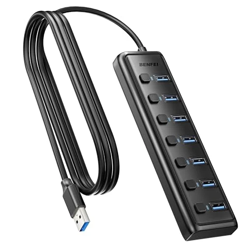 BENFEI 7-Port USB 3.0 Hub, Ultraflacher tragbarer USB-Splitter mit 1m Kabel – für MacBook Pro/Air, Mac Pro, Mac mini, iMac, Surface Pro, XPS, PC, USB-Stick, mobiler Festplatte (ohne Ladefunktion)