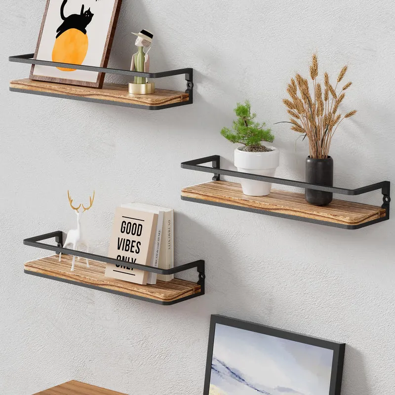 Wandregal Holz und Metall, Regale Wand 2er Set 42cm, Schweberegale