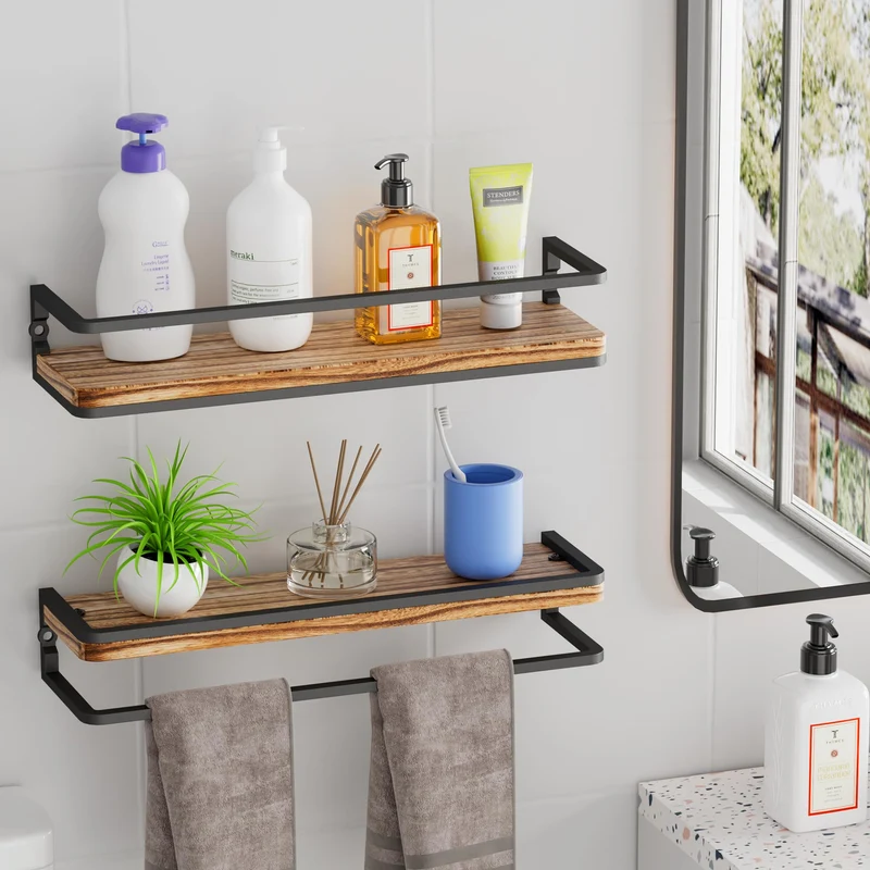 Wandregal Holz und Metall, Regale Wand 2er Set 42cm, Schweberegale