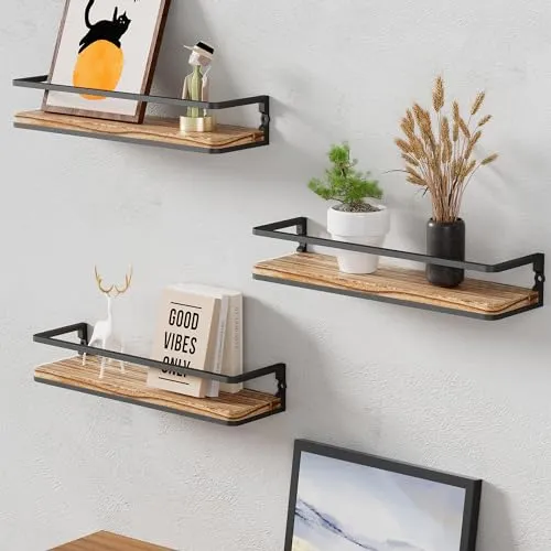 Wandregal Holz und Metall, Regale Wand 2er Set 42cm, Schweberegale