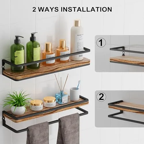 Wandregal Holz und Metall, Regale Wand 2er Set 42cm, Schweberegale