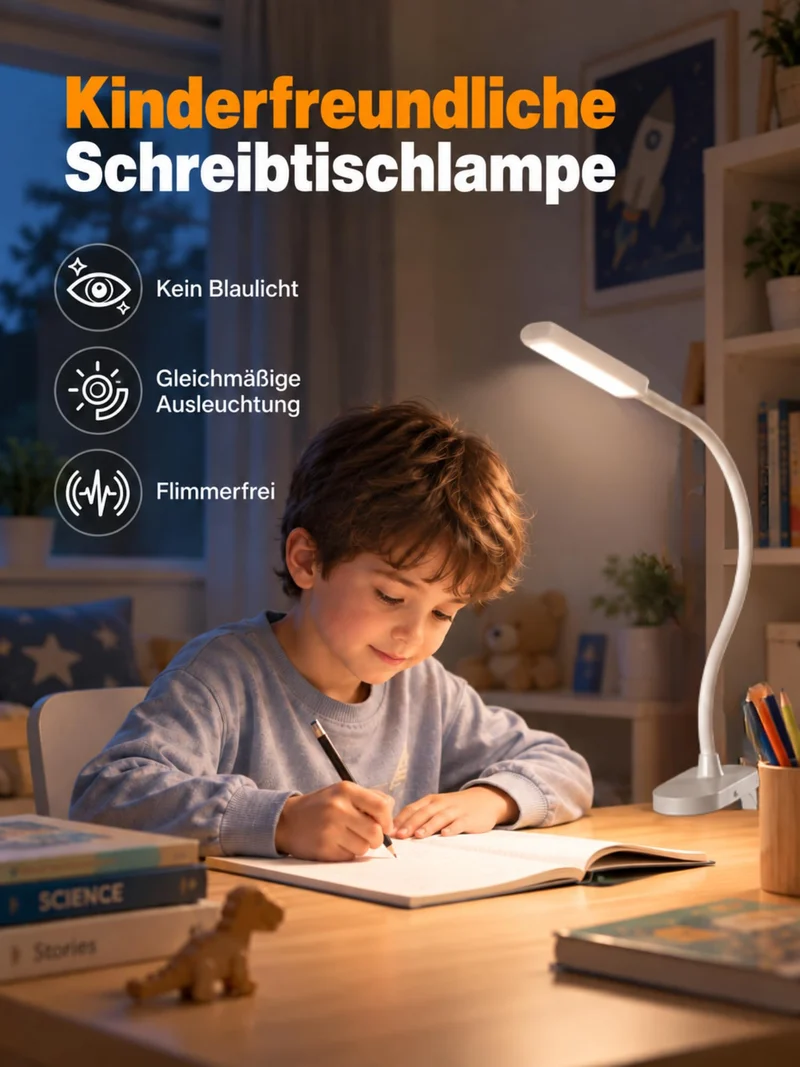 Akku-Klemmlampe, 40 LED Leselampe Bett, 10 Helligkeitsstufen, 3 Lichtfarben