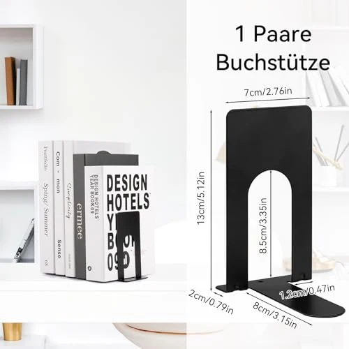 2Pcs Buchstütze Metall, 80x70 x130mm Buchstützen, Bücherhalter für Bücher