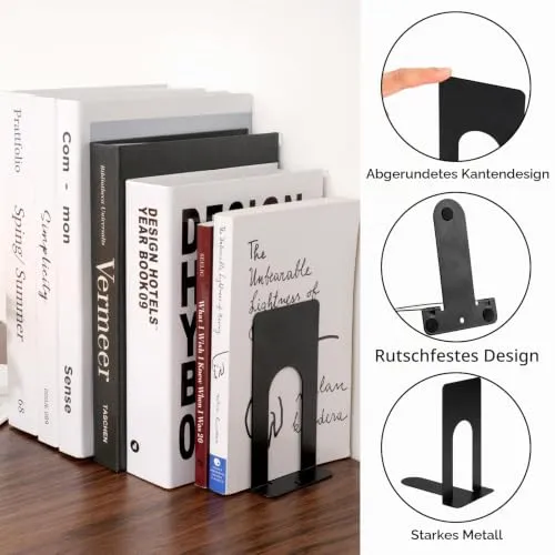 2Pcs Buchstütze Metall, 80x70 x130mm Buchstützen, Bücherhalter für Bücher