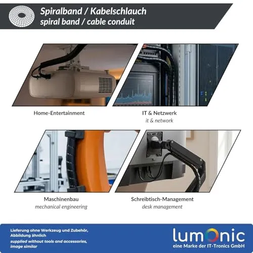 Lumonic Spiralkabelschlauch schwarz 10m I 24mm Spiralband für Kabel mit 20-130mm Durchmesser I Flexibler Kabelschlauch-Schutz für Private & industrielle Zwecke