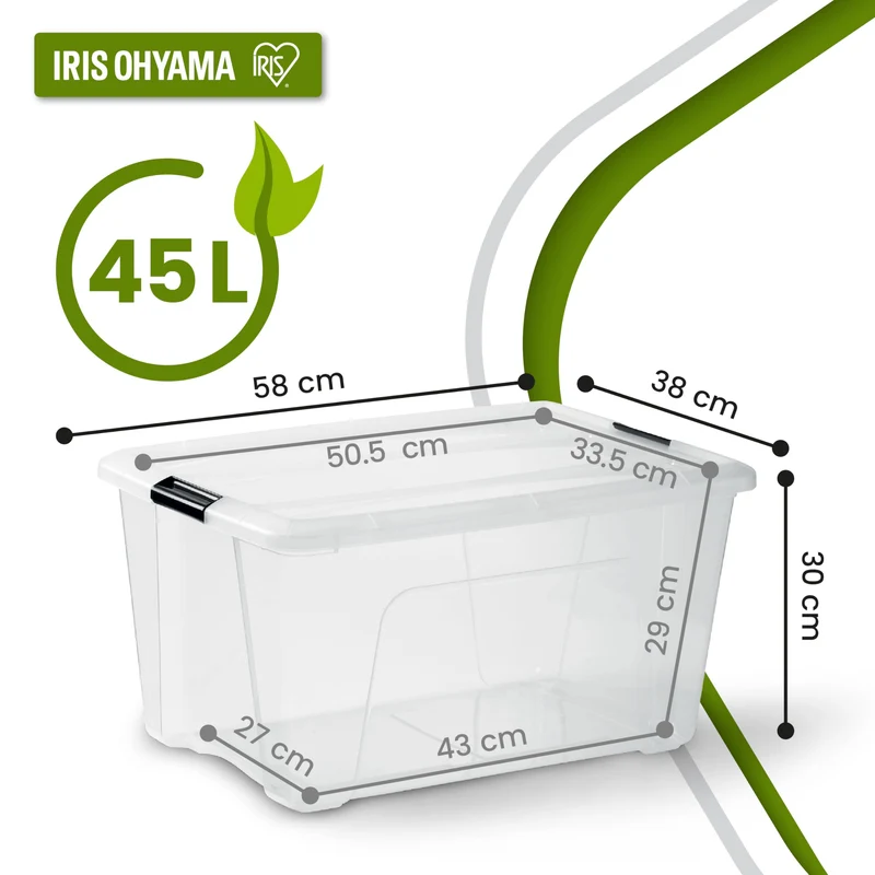 Iris Ohyama Aufbewahrungsboxen mit Deckel, 45L, 4er-Set, Transparent, Sicherer Verschluss, Stapelbar, Griffe, Schlafzimmer, Schrank, Büro, Organisation, BPA-freies Plastik, Ordnungsboxen, BSB-50