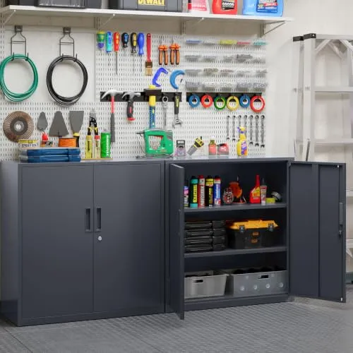 YOUDENOVA Aktenschrank, 90 x 90 x 40 Metallschrank abschließbar mit 2 Türen, Mehrzweckschrank mit 3 Ebenen, verstellbare Ablagen, Werkzeugschrank für Büros, Ateliers und Garagen, Anthrazit