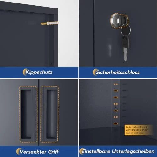YOUDENOVA Aktenschrank, 90 x 90 x 40 Metallschrank abschließbar mit 2 Türen, Mehrzweckschrank mit 3 Ebenen, verstellbare Ablagen, Werkzeugschrank für Büros, Ateliers und Garagen, Anthrazit