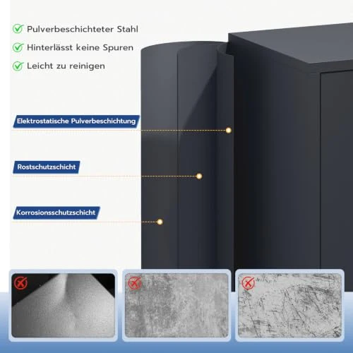 YOUDENOVA Aktenschrank, 90 x 90 x 40 Metallschrank abschließbar mit 2 Türen, Mehrzweckschrank mit 3 Ebenen, verstellbare Ablagen, Werkzeugschrank für Büros, Ateliers und Garagen, Anthrazit