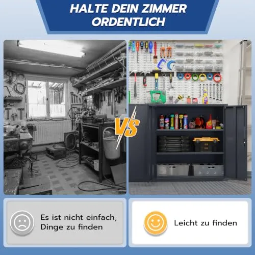 YOUDENOVA Aktenschrank, 90 x 90 x 40 Metallschrank abschließbar mit 2 Türen, Mehrzweckschrank mit 3 Ebenen, verstellbare Ablagen, Werkzeugschrank für Büros, Ateliers und Garagen, Anthrazit