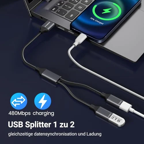 KiwiBird USB Splitter 1 zu 2 USB Doppelstecker USB Y Kabel Mini USB Hub