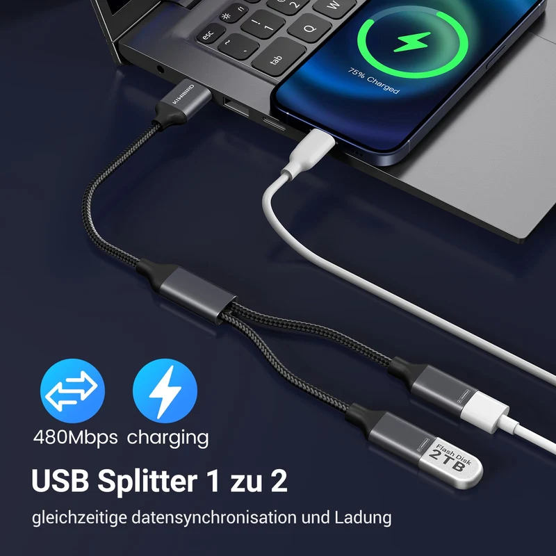 KiwiBird USB Splitter 1 zu 2 USB Doppelstecker USB Y Kabel Mini USB Hub
