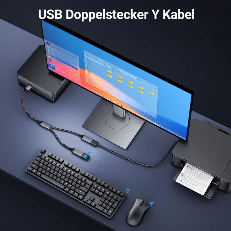 KiwiBird USB Splitter 1 zu 2 USB Doppelstecker USB Y Kabel Mini USB Hub