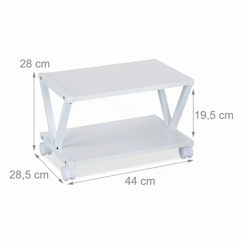 Relaxdays Druckerständer, 2 Ebenen, Rollwagen für Drucker, H x B x T: 28 x 44 x 28,5 cm, mit Rollen, Druckertisch, weiß