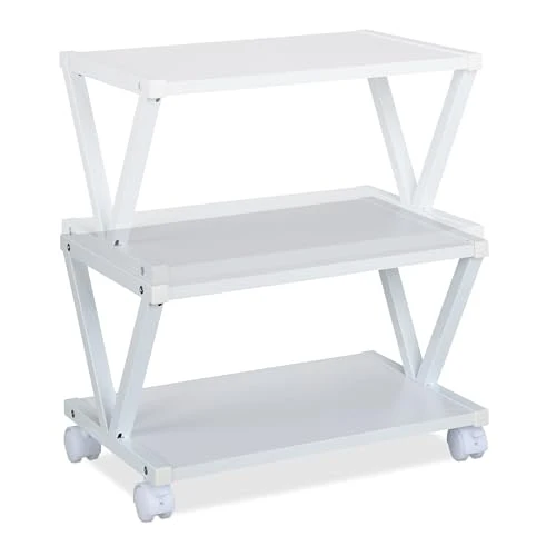 Relaxdays Druckerständer, 2 Ebenen, Rollwagen für Drucker, H x B x T: 28 x 44 x 28,5 cm, mit Rollen, Druckertisch, weiß