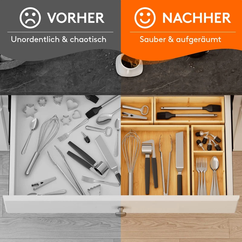 Lifewit 10 Pack Stapelbar Schubladen Organizer Holz mit 12 Einsätzen