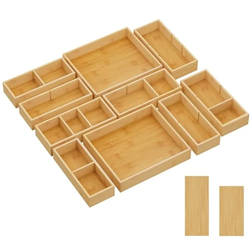 Lifewit 10 Pack Stapelbar Schubladen Organizer Holz mit 12 Einsätzen