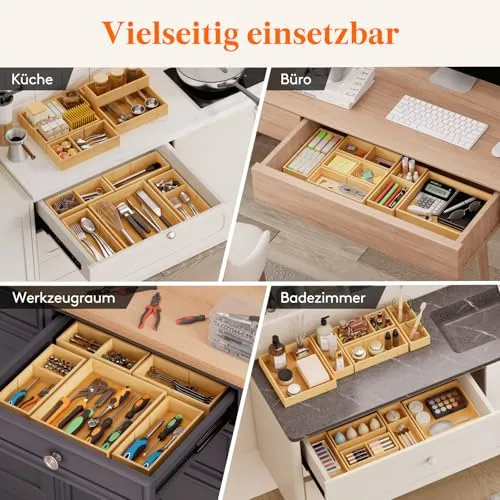 Lifewit 10 Pack Stapelbar Schubladen Organizer Holz mit 12 Einsätzen