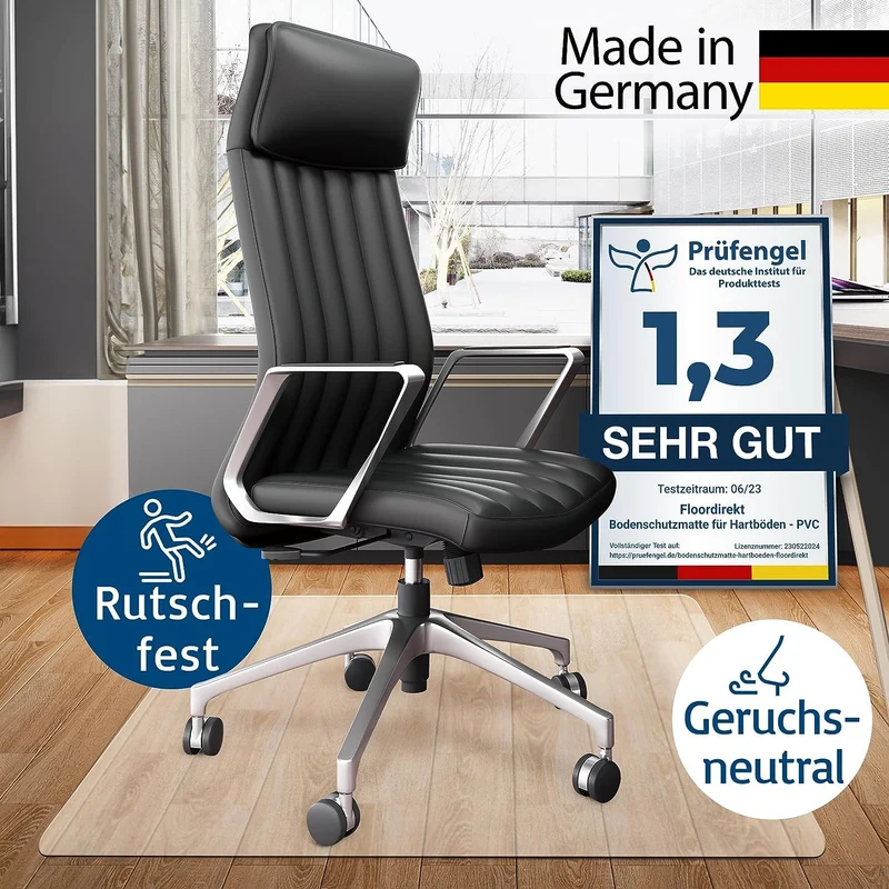 Floordirekt Bodenschutzmatte - Kratzfest, rutschfest, Milchweiß - Bodenmatte, Bodenschutz, Bürostuhlunterlage, Unterlegmatte, Schutzmatte für Laminat, Parkett, Hartböden (100 x 120 cm)