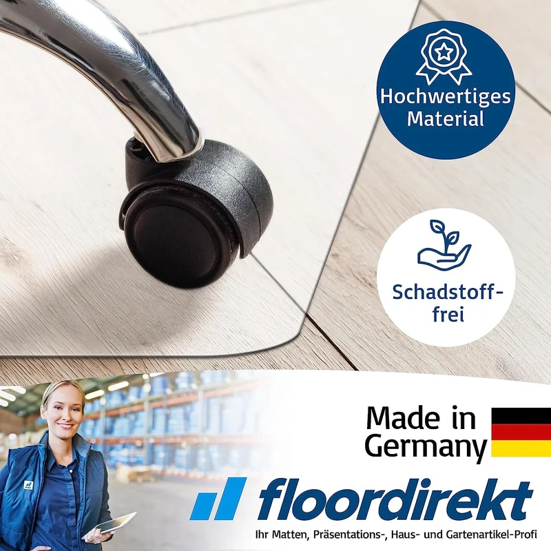 Floordirekt Bodenschutzmatte - Kratzfest, rutschfest, Milchweiß - Bodenmatte, Bodenschutz, Bürostuhlunterlage, Unterlegmatte, Schutzmatte für Laminat, Parkett, Hartböden (100 x 120 cm)
