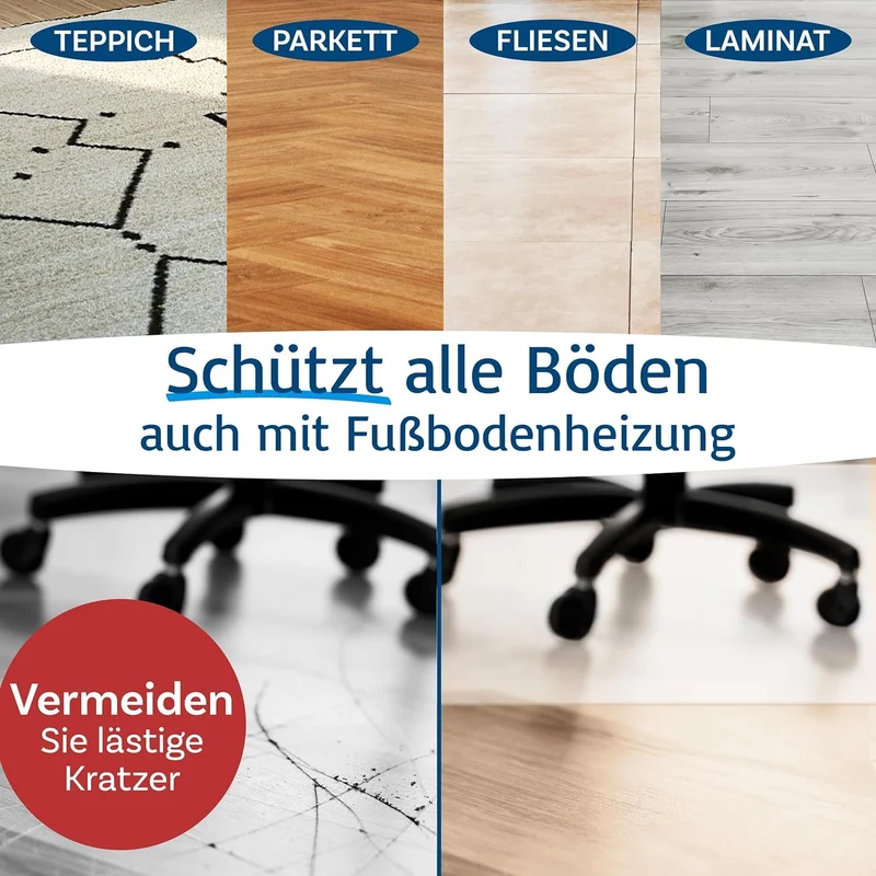 Floordirekt Bodenschutzmatte - Kratzfest, rutschfest, Milchweiß - Bodenmatte, Bodenschutz, Bürostuhlunterlage, Unterlegmatte, Schutzmatte für Laminat, Parkett, Hartböden (100 x 120 cm)