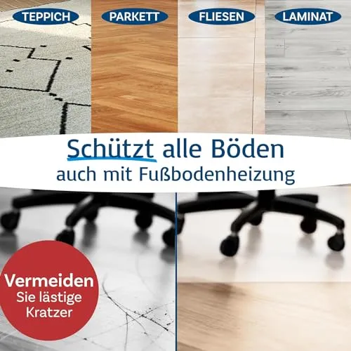 Floordirekt Bodenschutzmatte - Kratzfest, rutschfest, Milchweiß - Bodenmatte, Bodenschutz, Bürostuhlunterlage, Unterlegmatte, Schutzmatte für Laminat, Parkett, Hartböden (100 x 120 cm)