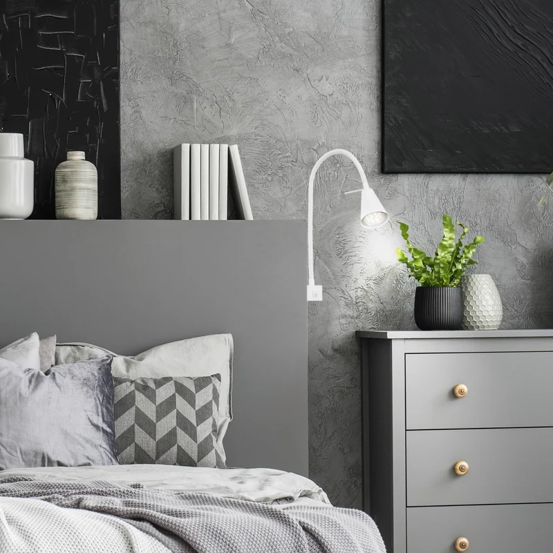BRILONER - LED Leselampe mit Schalter am Gehäuse, schwenkbar, GU10 4,7W, 400lm, warmweißes Licht, Wandleuchte Innen, Wandlampe, Bettlampe, Lampe Bett, Leselicht, Nachttischlampe, 40,3 cm, Weiß