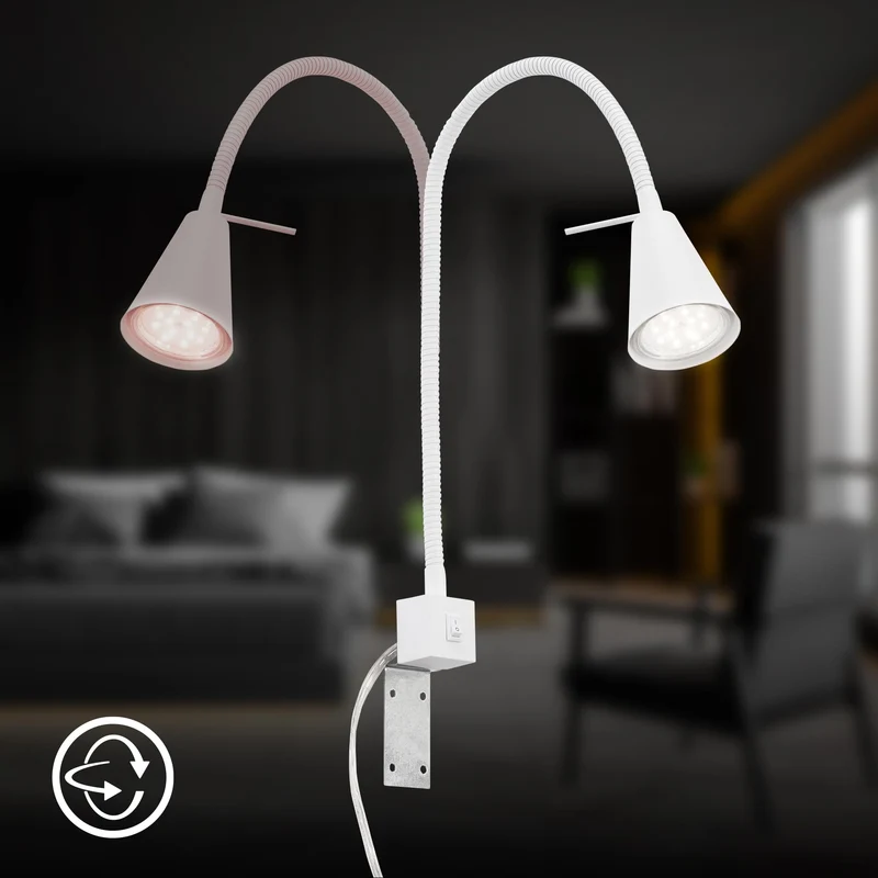 BRILONER - LED Leselampe mit Schalter am Gehäuse, schwenkbar, GU10 4,7W, 400lm, warmweißes Licht, Wandleuchte Innen, Wandlampe, Bettlampe, Lampe Bett, Leselicht, Nachttischlampe, 40,3 cm, Weiß