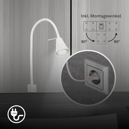 BRILONER - LED Leselampe mit Schalter am Gehäuse, schwenkbar, GU10 4,7W, 400lm, warmweißes Licht, Wandleuchte Innen, Wandlampe, Bettlampe, Lampe Bett, Leselicht, Nachttischlampe, 40,3 cm, Weiß