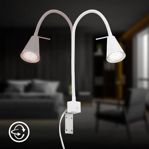 BRILONER - LED Leselampe mit Schalter am Gehäuse, schwenkbar, GU10 4,7W, 400lm, warmweißes Licht, Wandleuchte Innen, Wandlampe, Bettlampe, Lampe Bett, Leselicht, Nachttischlampe, 40,3 cm, Weiß