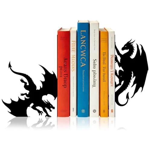 2 Stück Drache Buchstütze Metall, Gothic Buchstützen für Bücherregal Deko