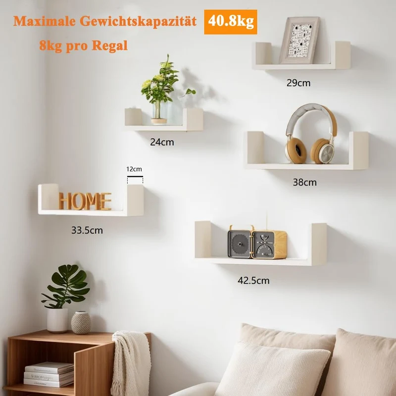 SRIWATANA Wandregal Weiß 5 STK. Regal Wand Holz Schweberegale Wandboard
