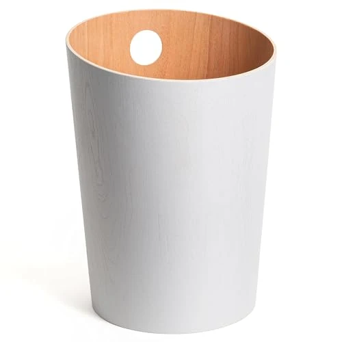 Kazai. Design-Papierkorb 'Bennet' | Einzigartiges Design für Büro, Schlafzimmer, Kinderzimmer u.m. | Mülleimer aus Echtholz-Veneer | Weiß