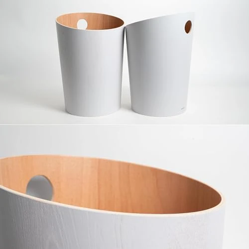 Kazai. Design-Papierkorb 'Bennet' | Einzigartiges Design für Büro, Schlafzimmer, Kinderzimmer u.m. | Mülleimer aus Echtholz-Veneer | Weiß